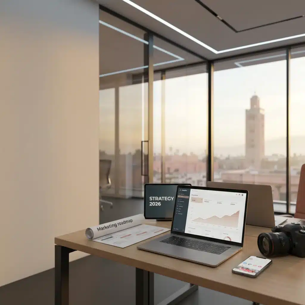 Agence Marketing Maroc : Comment Choisir un Partenaire Digital Performant en 2026 ? 1 Agence marketing Maroc présentant une stratégie digitale performante en 2026 avec analyse SEO et croissance mesurable